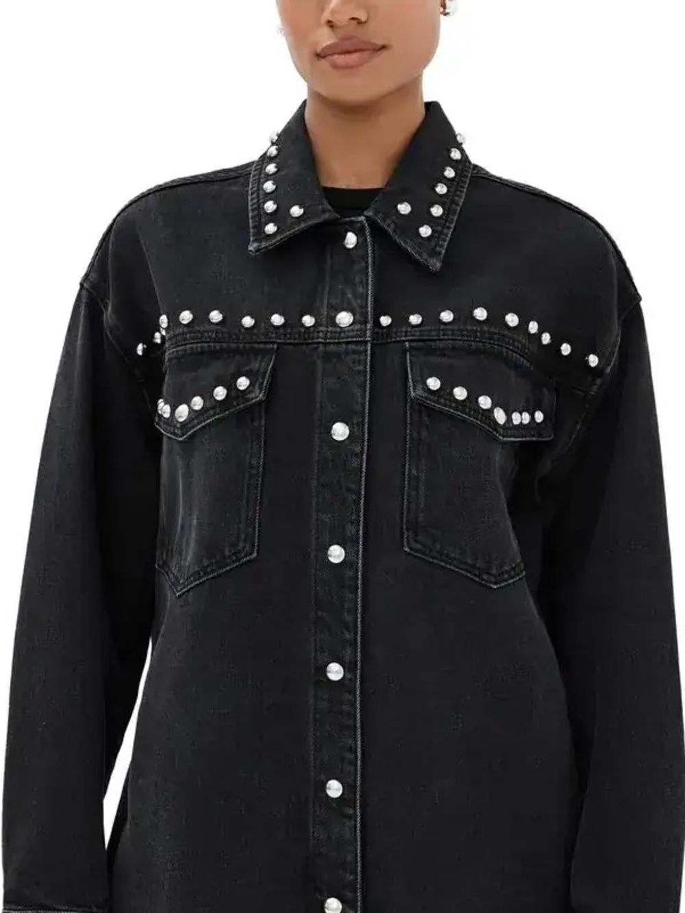 pistola Black Denim Jacket with Silver Studs